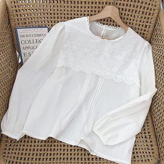 Puff-sleeve Perforated Top White - One Size