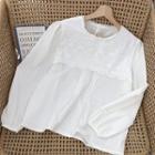 Puff-sleeve Perforated Top White - One Size