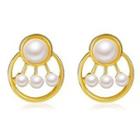 Rhinestone Ear Stud 3140 - 1 Pair - 04 - 4 Faux Pearls - Gold - One Size
