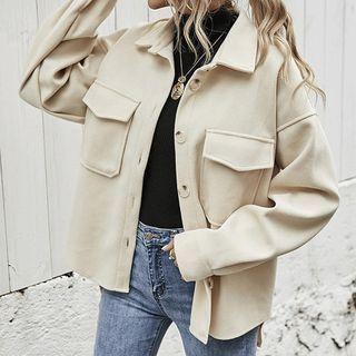 Plain Flap Pocket Button Shirt Jacket