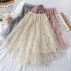 Wave Point Embroidery Sequins Mesh Irregular Skirt