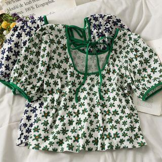 Puff-sleeve Printed Crop Top