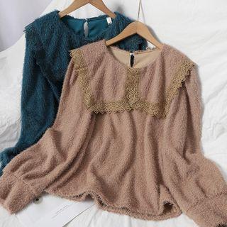 Lace Trim Collared Fringed Pullover