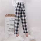 Cropped Gingham Pants Plaid - Black & White - One Size