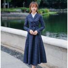 Plaid Cropped Blazer / Midi A-line Skirt / Set