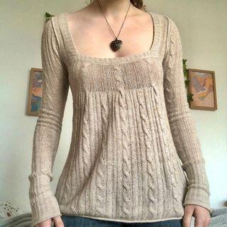 Plain Loose Fit Square Neck Long Sleeve Knit Top