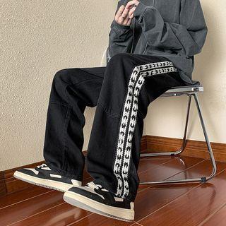 Braided Trim Straight Leg Jeans