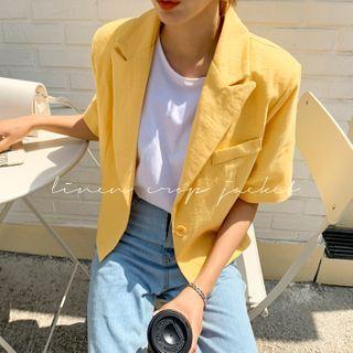 Short-sleeve Cropped Linen Blazer
