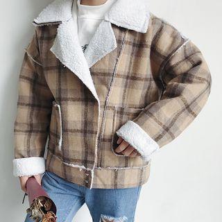 Fleece Lined Plaid Notch Lapel Coat