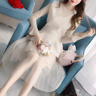 Set: Long-sleeve Midi Dress + Sleeveless Peplum Top