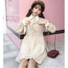 Long-sleeve Ribbon Front Dress Almond - One Size