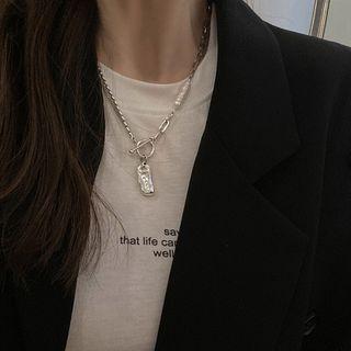 Irregular Pearl Pendant Alloy Necklace 1pc - Xl1151 - Silver - One Size
