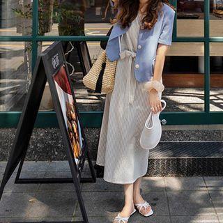 V-neck Short-sleeve Linen Blend Jacket