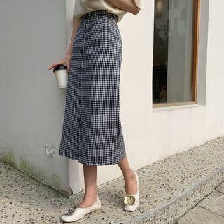 Plaid Buttoned Skirt