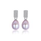 Sterling Silver Fashion And Elegant Geometric Purple Freshwater Pearl Earrings With Cubic Zirconia Silver - One Size