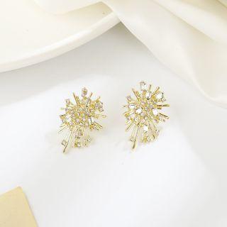 Rhinestone Firework Alloy Earring 1 Pair - Silver Rhinestone - Gold - One Size