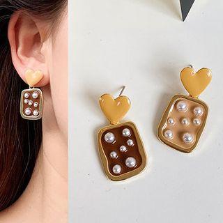 Glaze Heart Faux Pearl Dangle Earring 1 Pair - As Shown In Figure - One Size