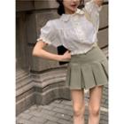 Details Ruffled Crop Shirt / High-waist Pleated Mini Skirt