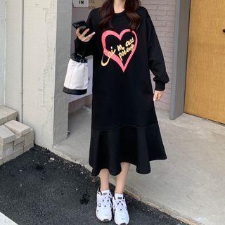 Heart Print Midi Sweatshirt Dress