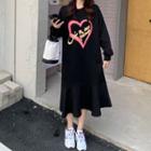 Heart Print Midi Sweatshirt Dress