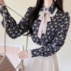 Contrast-frilled Floral Blouse With Sash