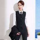 Set: Plain V-neck Vest + Dress Pants + Pencil Skirt + Shirt