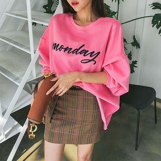 Monday Letter Embroidered Oversized Sweatshirt