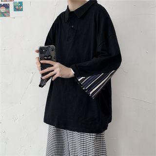 Long-sleeve Stripe Panel Polo Shirt