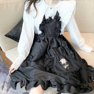 Rose Crossbody Bag / Ruffled Pinafore Dress / Long-sleeve Blouse