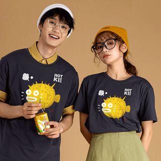 Couple Matching Short-sleeve Fugu Print T-shirt
