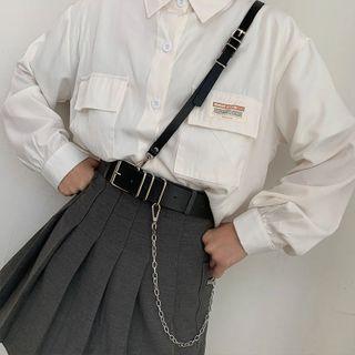 Faux Leather Belt With Suspender Black - One Size