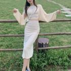Short-sleeve Crop T-shirt / Midi Pencil Skirt / Cardigan