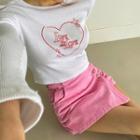 Letter Heart-printed Cropped T-shirt