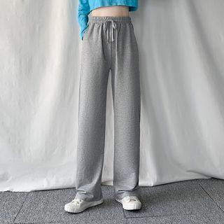 Plain High-waist Straight-cut Sweatpants