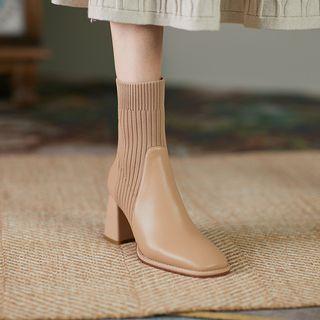 Block-heel Mid Calf Knit Boots