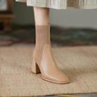 Block-heel Mid Calf Knit Boots