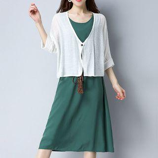 Set: Plain Tank Dress + 3/4 Sleeve Coat