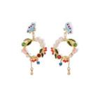 Fashion And Elegant Plated Gold Enamel Butterfly Circle Earrings With Cubic Zirconia And Imitation Pearls Golden - One Size