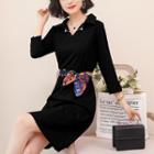 3/4-sleeve V-neck Polo Dress With Sash