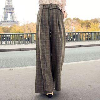 Plaid Woolen Wide-leg Pants