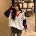 Star Embroidered Color Block Long-sleeve Knit Top As Shown In Figure - One Size
