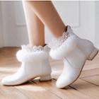 Lace-trim Block Heel Ankle Boots