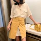 Pinstriped Short-sleeve Shirt / A-line Skirt