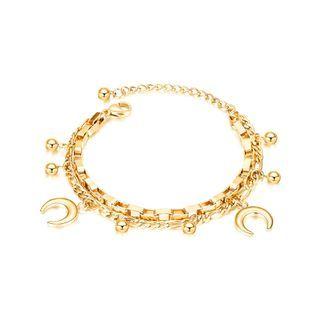 Fashion Simple Plated Gold Moon Round Double 316l Stainless Steel Bracelet Golden - One Size
