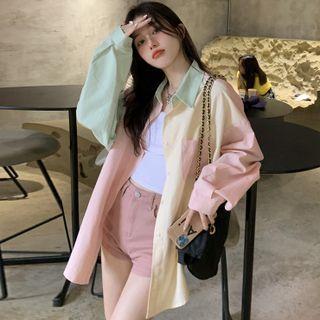Color Block Shirt Yellow & Green & Pink - One Size