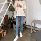 Hola! Letter Print T-shirt Cream - One Size
