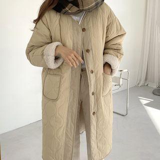 Reversible Quilted Fleece Long Button Coat