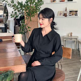 Flounced Monotone Long Shirtdress