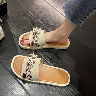 Checker Print Bow Slide Sandals