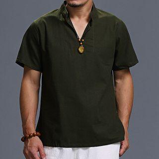 Stand Collar V-neckshort-sleeve Top